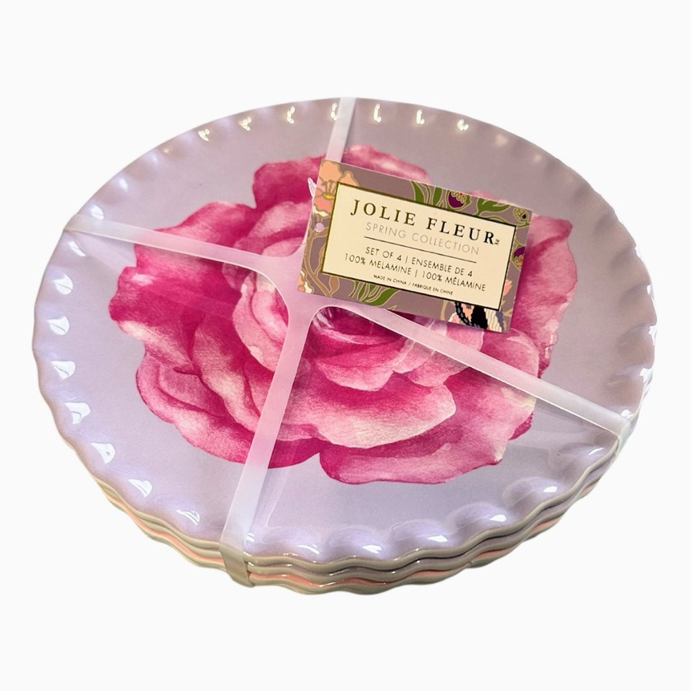 Jolie Fleur Set of 4 Roses 9” Melamine Dinner Plates